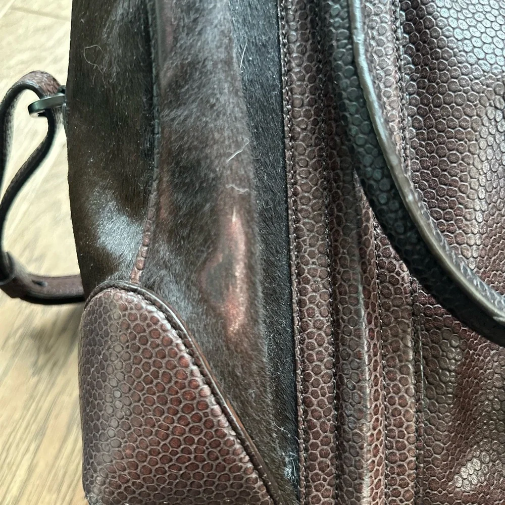 Lizard Embossed Calfskin Calf Hair Medium Lucrezia Tote Dark Brown
